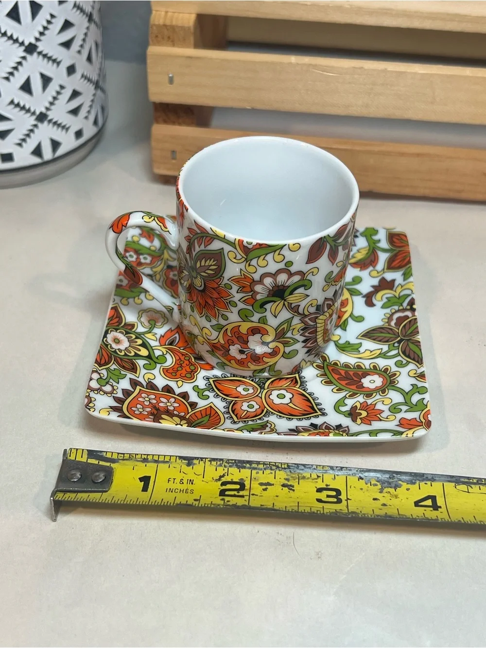 ☀️2/$20 Brightly Colored Floral Demitasse Espresso Cup & Square Saucer Set | EUC